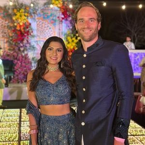 Blue Lengha with gold floral detailing